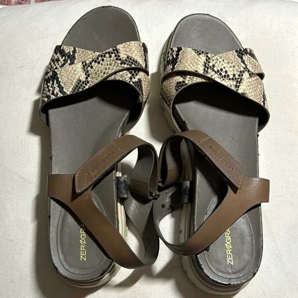 Cole Haan Zero‎ Grand python print crossed front leather comfort sandals Sz 10